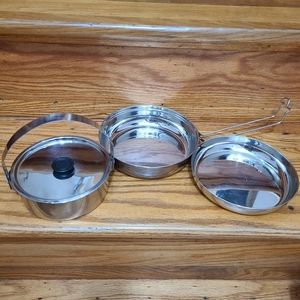 Olicamp Stainless Steel Portable Camping Kit 1 Pint Pot w Lid, Fry Pan, Dish